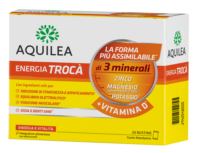 Aquilea Energia Troca+ Vitamina D - Integratore di Magnesio e Zinco con Vitamina D3 - 20 Bustine