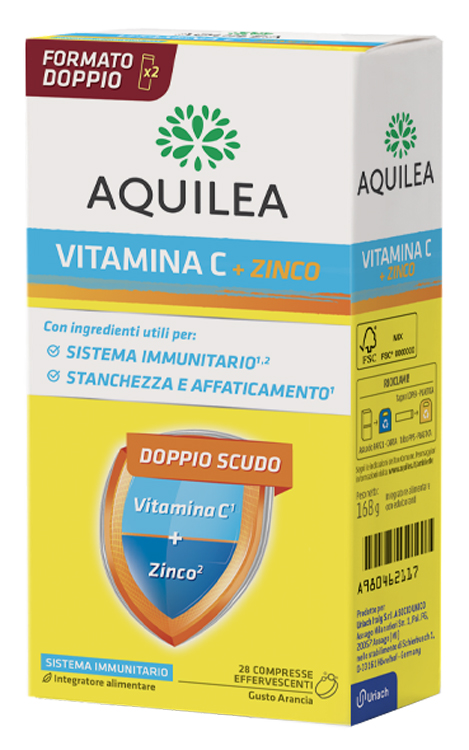 Aquilea Vitamina C + Zinco - Integratore per Difese Immunitarie - Confezione Bipack 2 x 14 Compresse Effervescenti