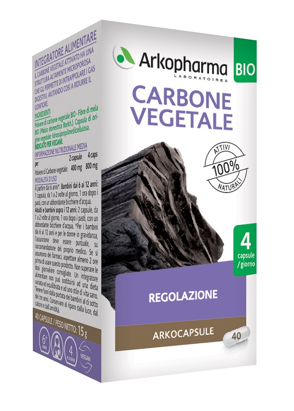 Arkocapsule Carbone Vegetale Bio - Integratore per Ridurre il Gonfiore Addominale - 40 Capsule