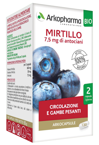 Arkocapsule Mirtillo Bio - Integratore per Circolazione e Gambe Pesanti - 130 Capsule