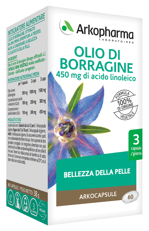 Arkocapsule Olio di Borragine Bio - Integratore per la Bellezza delle Pelle - 60 Capsule
