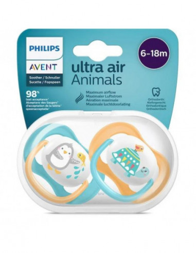 Avent Ultra Air Animals Succhietto Bambino 6-18 m 2 Pezzi