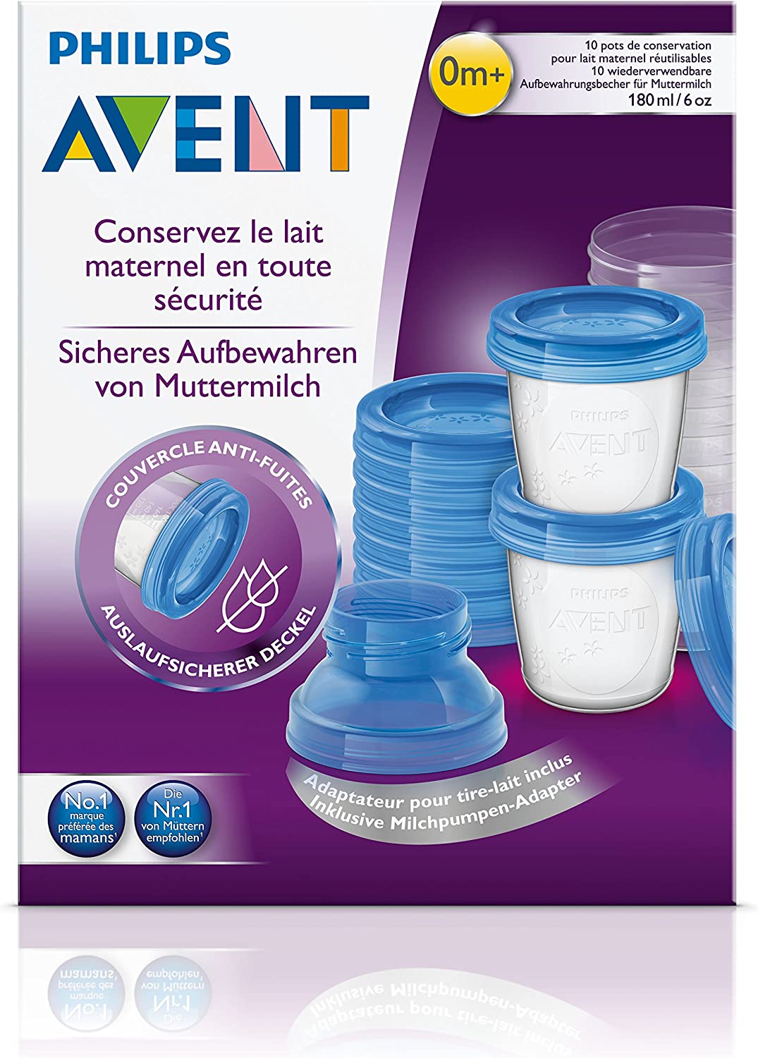 Avent Set Contenitori per Latte Materno 10 Pezzi + 2 Adattatori