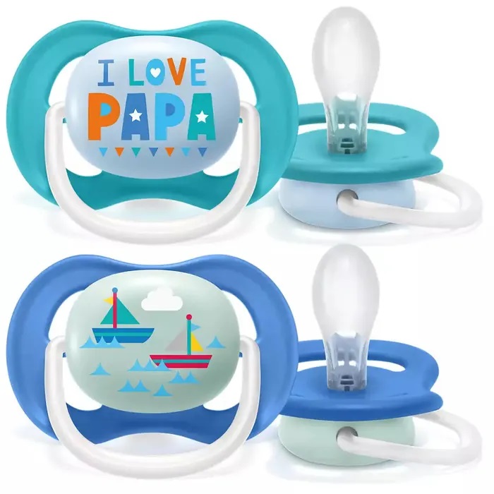 Avent Ultra Air Succhietto Bambino Love Papa/Barca 6-18m 2 Pezzi