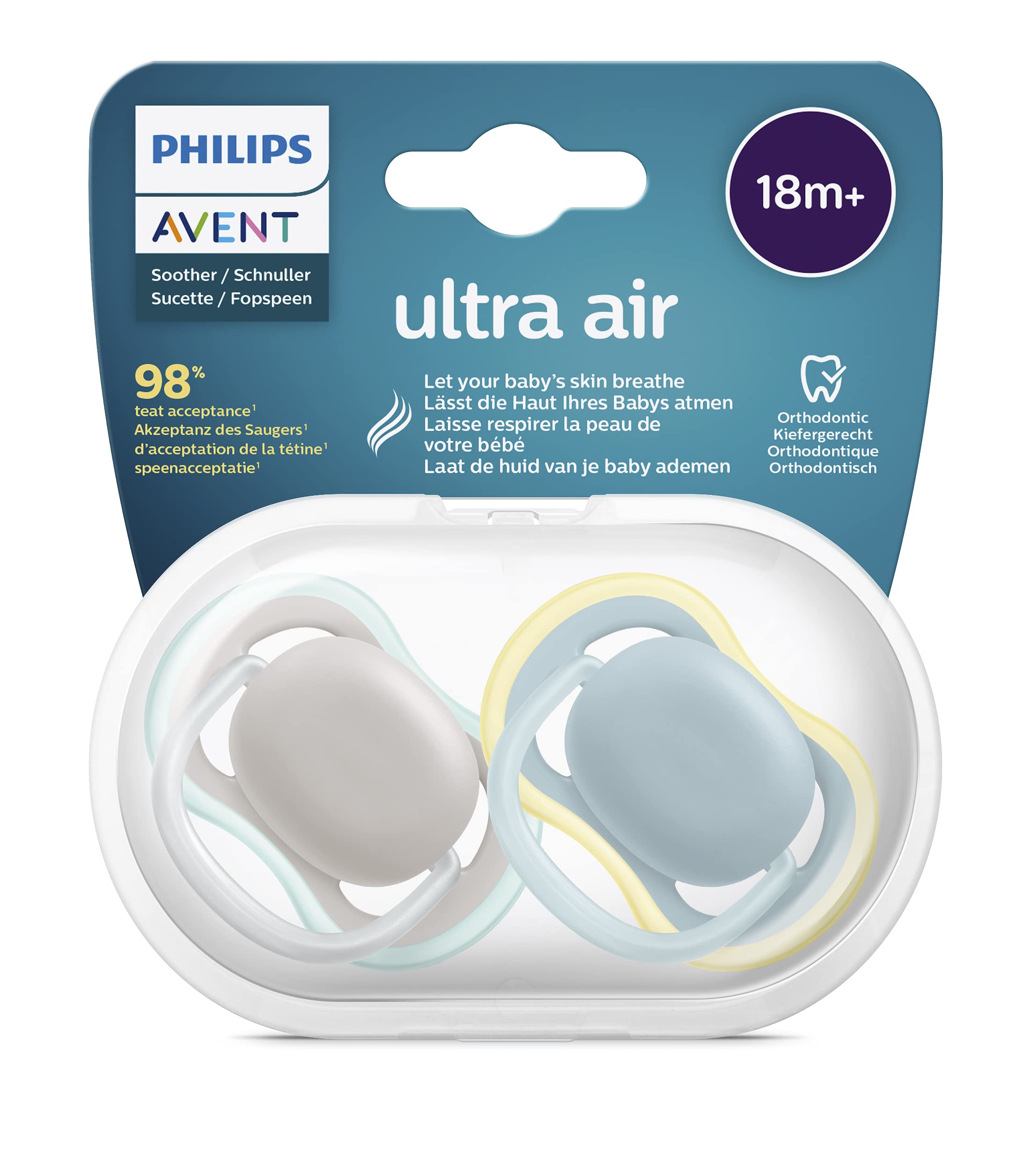 Avent Ultra Air Succhietto Neutro Limoni 18m+ 2 Pezzi