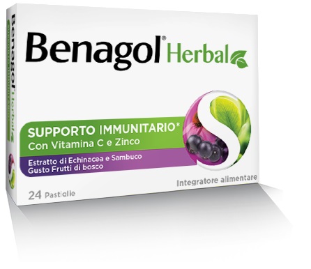 Benagol Herbal Frutti di Bosco Integratore Sistema Immunitario 24 Pastiglie