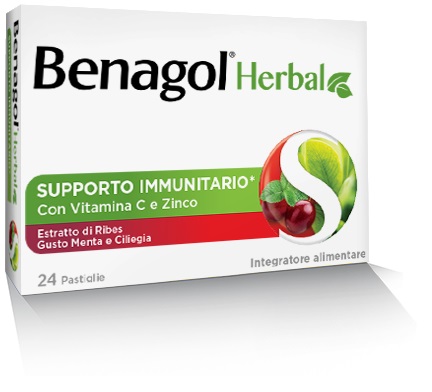 Benagol Herbal Menta e Ciliegia Integratore Sistema Immunitario 24 Pastiglie