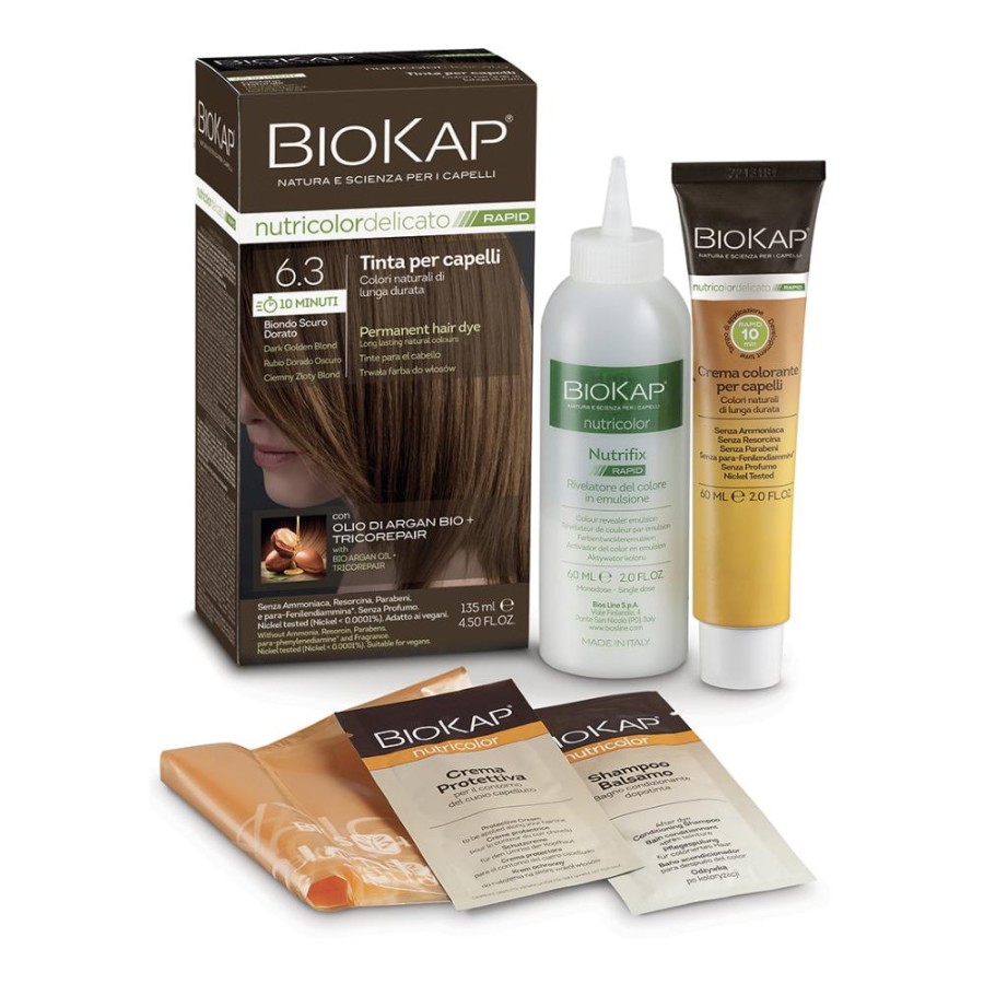 Biokap Nutricolor Delicato Rapid - Tintura per Capelli Colore 6.3 Biondo Scuro Dorato - 135 ml