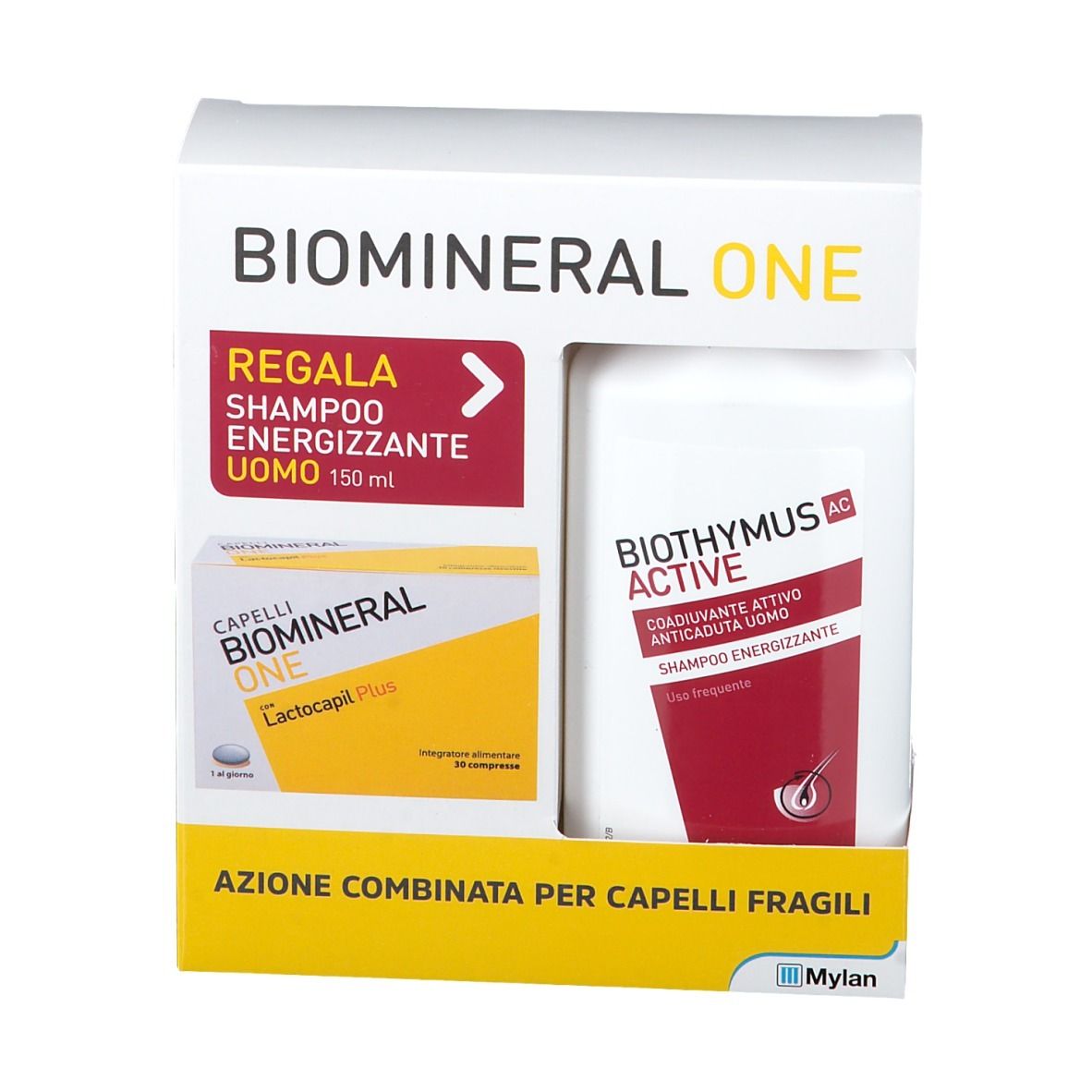Biomineral One Lactocapil Plus Integratore 30 Compresse + Biothymus Active Shampoo Energizzante Uomo 150 ml