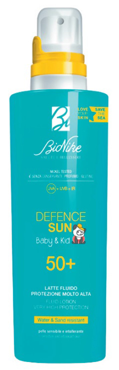 BioNike Defence Baby & Kid - Latte Solare Fluido per Bambini con Protezione Molto Alta SPF 50+ - 200 ml