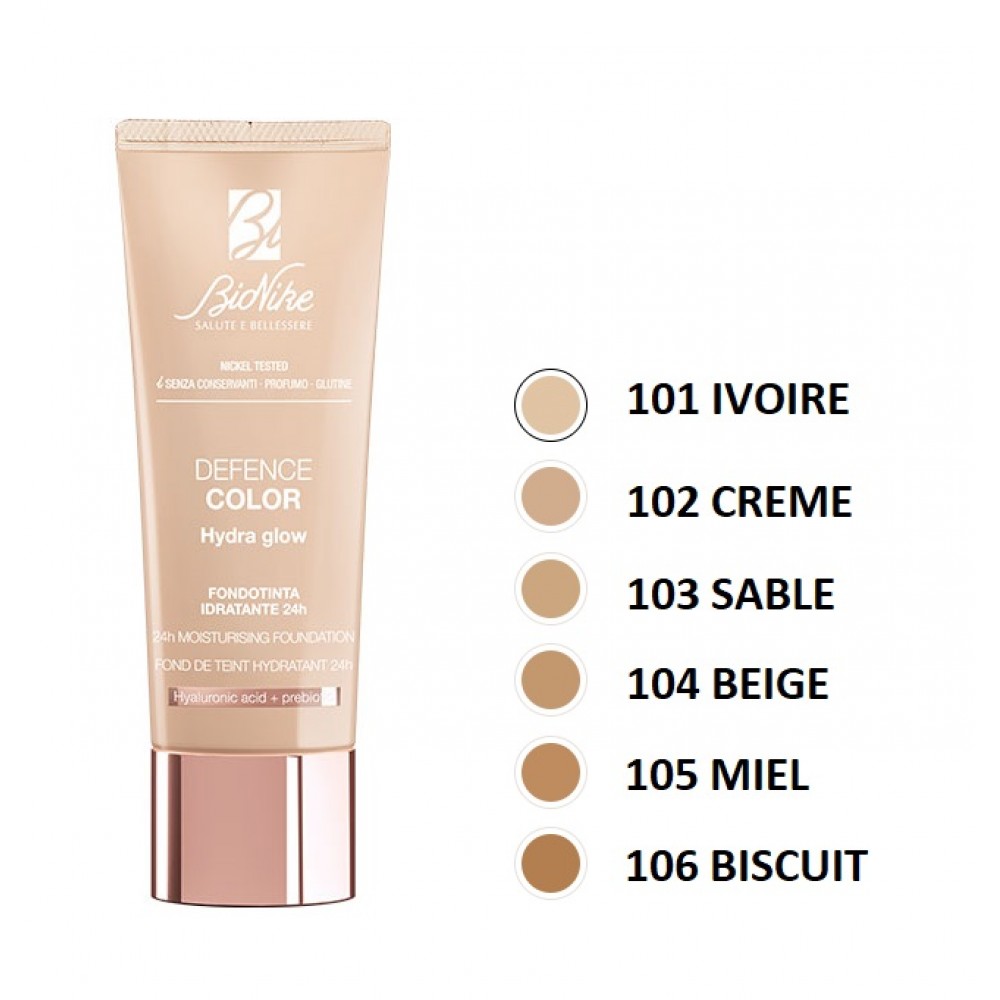 BioNike Defence Hydra Glow - Fondotinta Idratante 24H - Colore 102 Creme - 30 ml