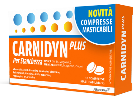 Carnidyn Plus - Integratore per Stanchezza e Affaticamento - Gusto Arancia 18 Compresse Masticabili