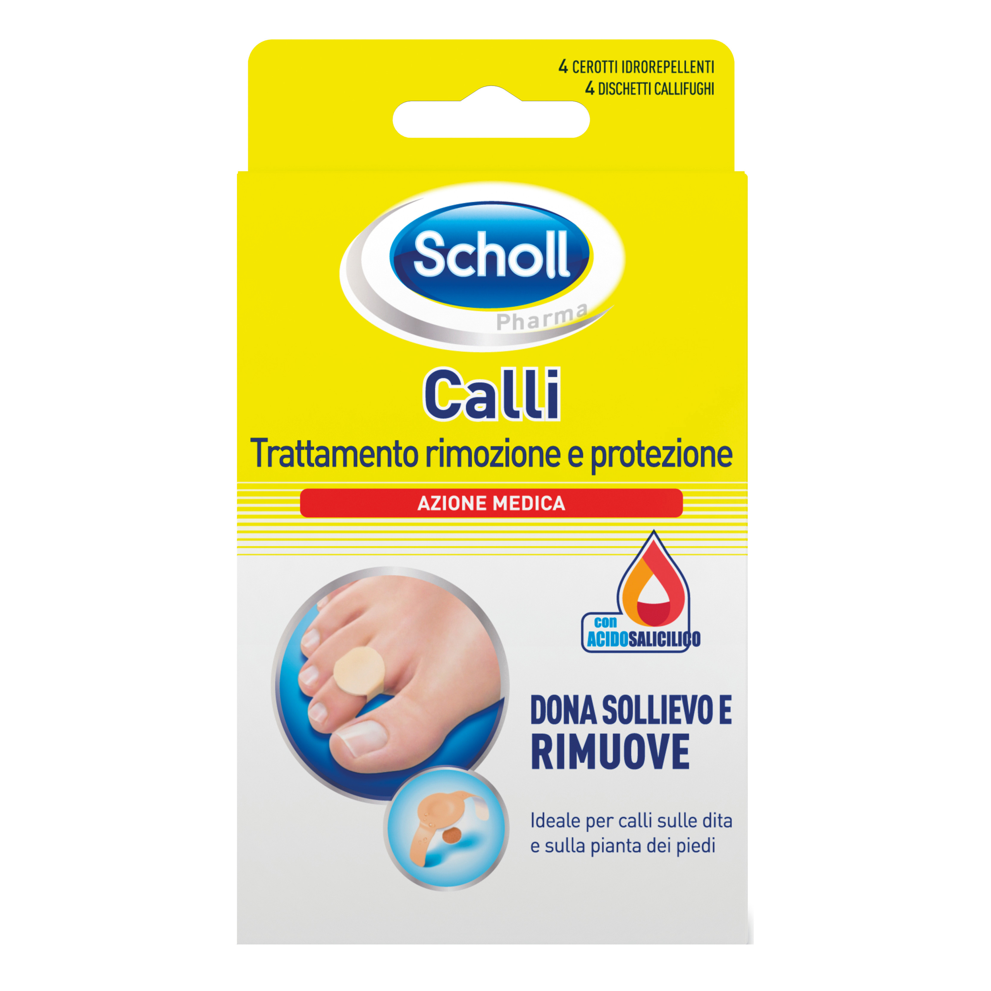 Scholl Cerotto Callifugo Trattamento Rimozione e Protezione Calli 4 Cerotti + 4 Dischetti