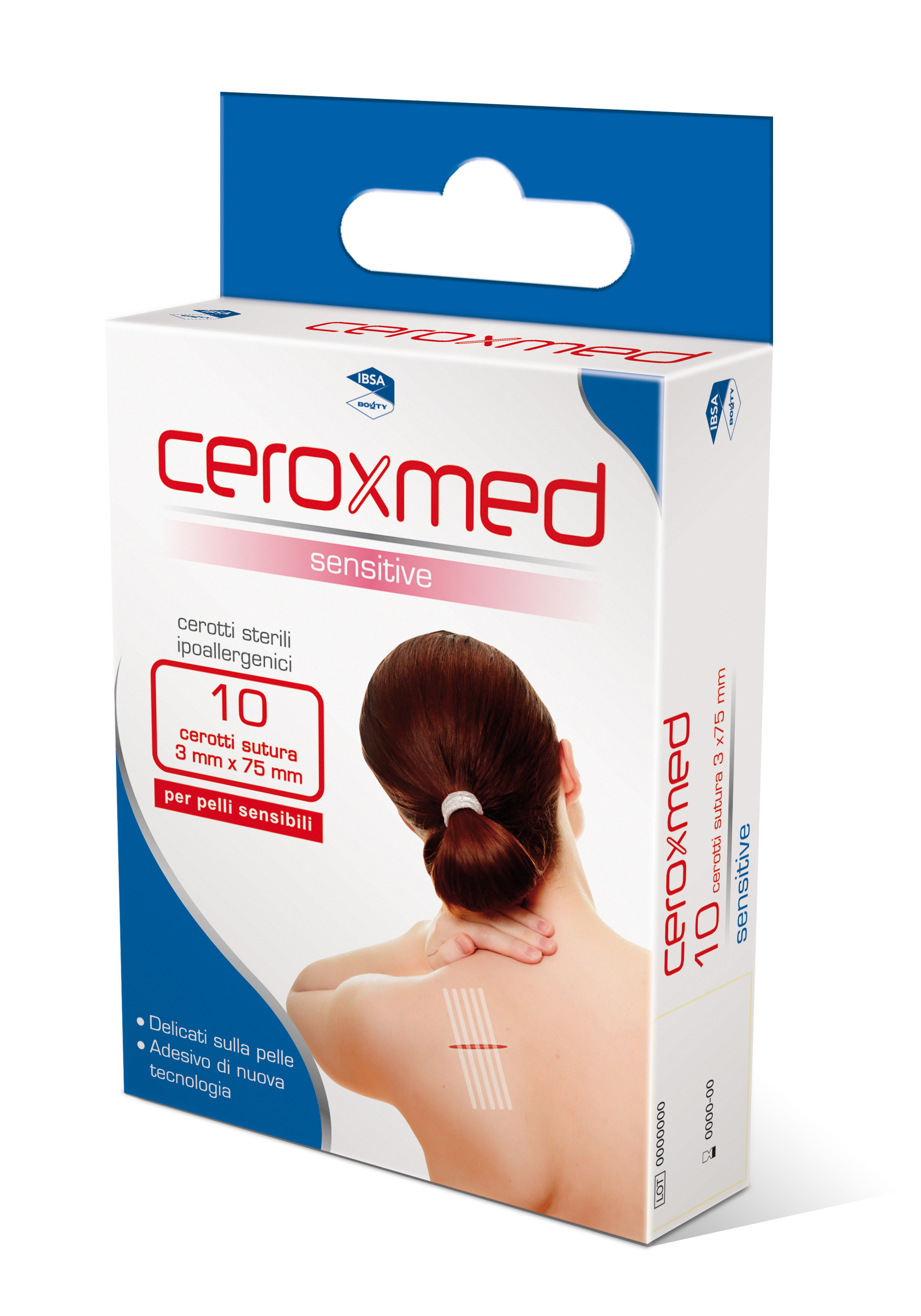 Ceroxmed Sensitive - Cerotto Sterile per Sutura Ipoallergenico 3 x 75 mm - 10 Pezzi