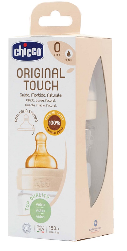Chicco Biberon Vetro Caucciù Unisex 1 Foro 150 ml