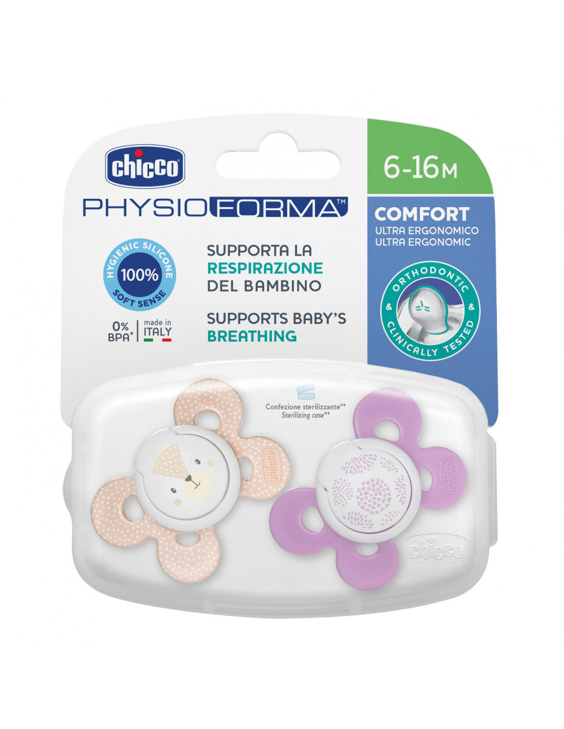 Chicco Physioforma Gommotto Silicone Bambina 6-16m 2 Pezzi