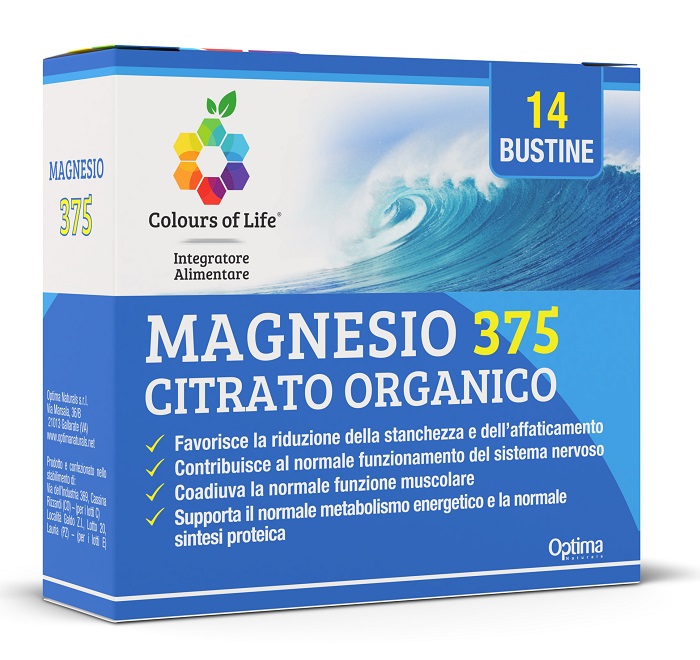Colours Of Life Magnesio 375 Citrato Organico - Integratore per Stanchezza e Affaticamento - 14 Bustine