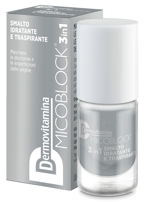 Dermovitamina Micoblock 3 in 1 - Smalto Unghie Idratante e Trasparente Anti-Imperfezioni Colore Argento - 5 ml