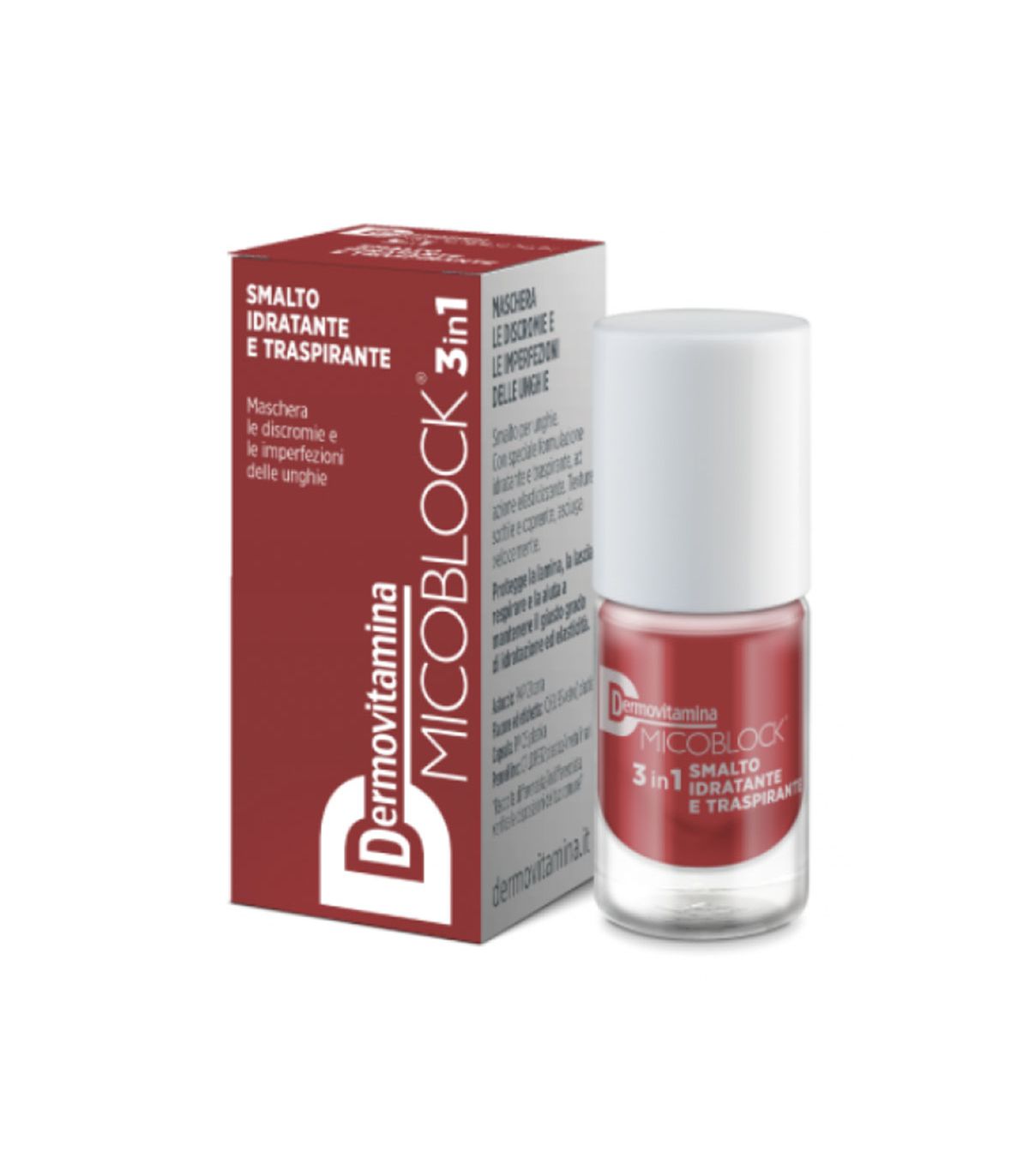 Dermovitamina Micoblock 3 in 1 - Smalto Unghie Idratante e Trasparente Anti-Imperfezioni Colore Rosso Mattone - 5 ml