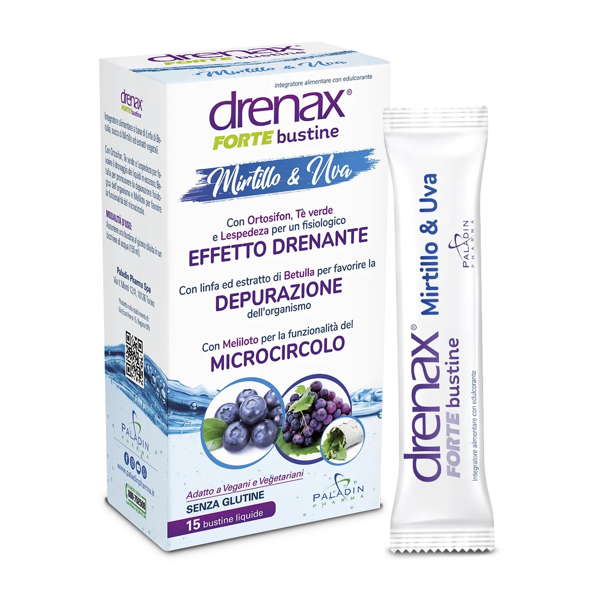 Drenax Forte Mirtillo e Uva Integratore Drenante 15 Bustine