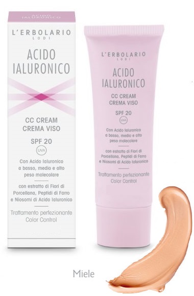 L'Erbolario Acido Ialuronico CC Cream - Crema Viso Colorata Miele con Protezione Solare Media SPF 20 - 50 ml