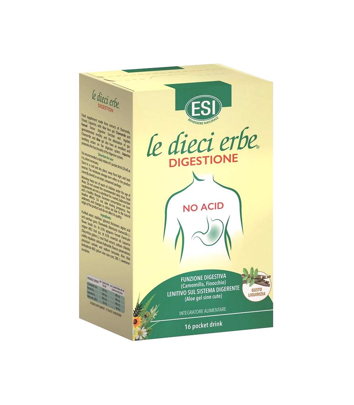 Esi le Dieci Erbe Digestione - Integratore Digestivo No Acid - 16 Bustine