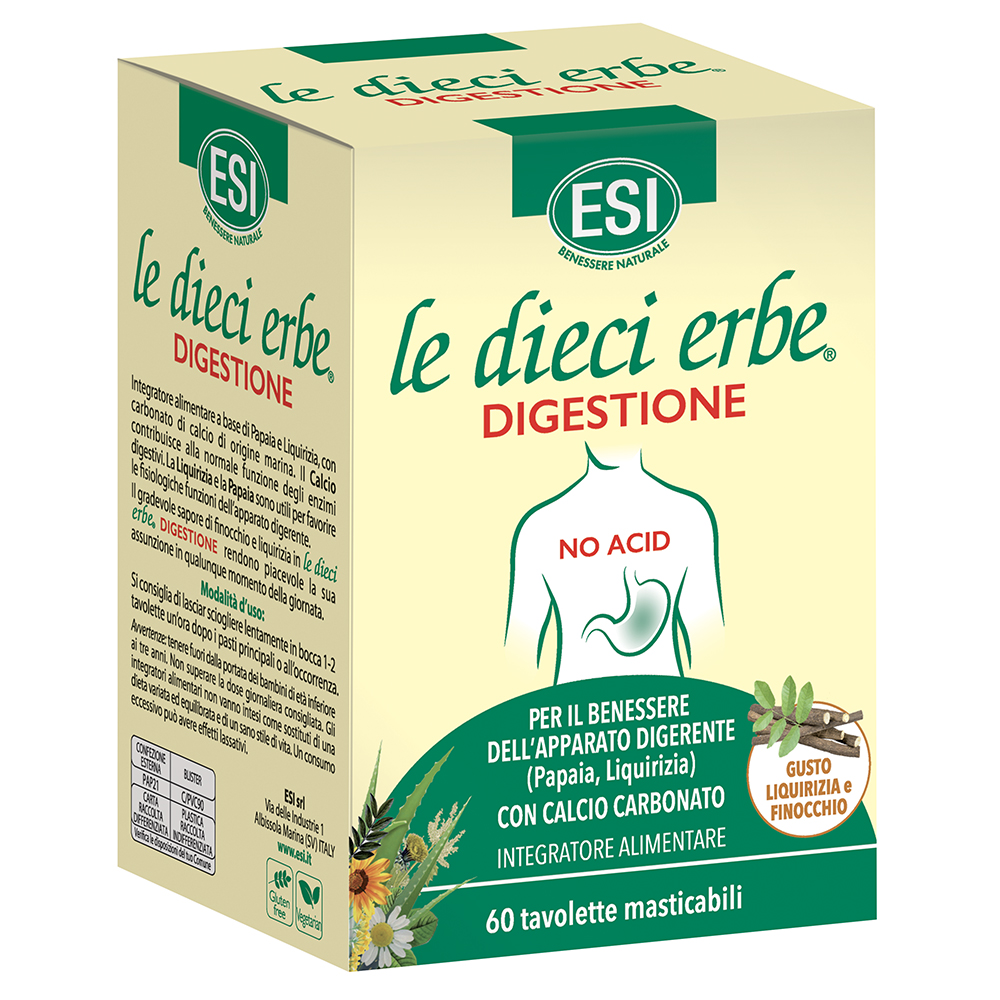 Esi le Dieci Erbe Digestione - Integratore Digestivo No Acid - 60 Tavolette