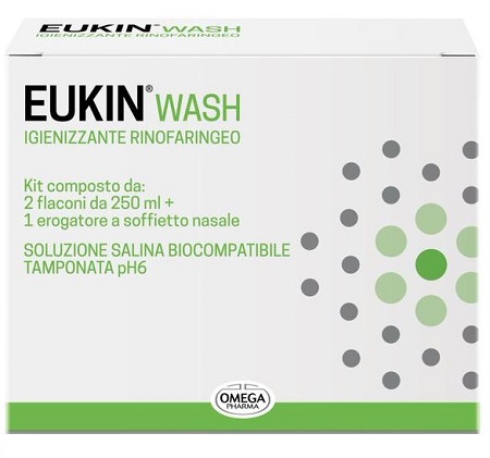 Eukin Wash - Trattamento per l'Igiene del Rinofaringe - 2 Flaconi x 250 ml + Erogare a Soffietto