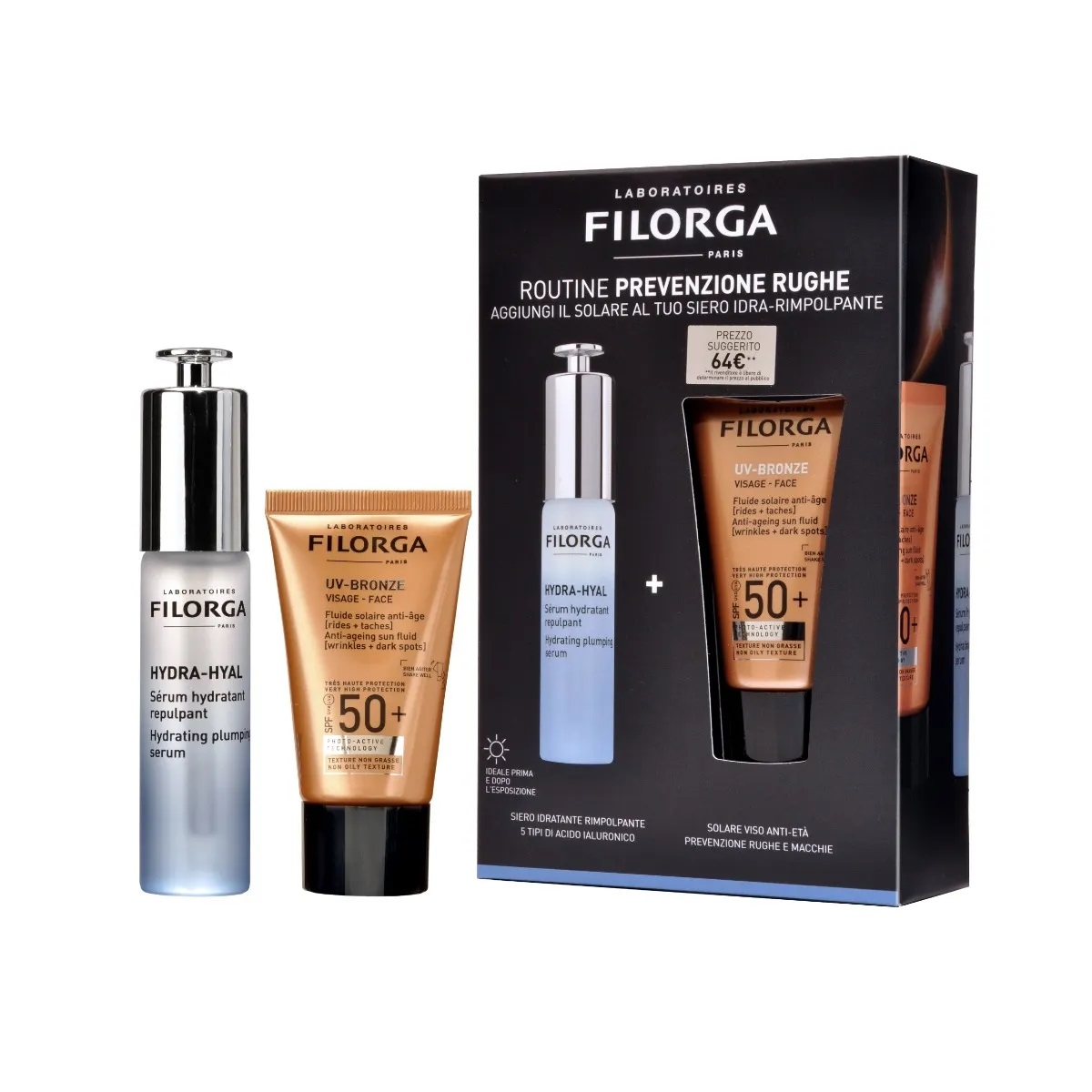 Filorga Cofanetto Prevenzione Rughe UV-Bronze Crema Solare Viso SPF50+ 40 ml + Siero Hydra-Hyal 30 ml