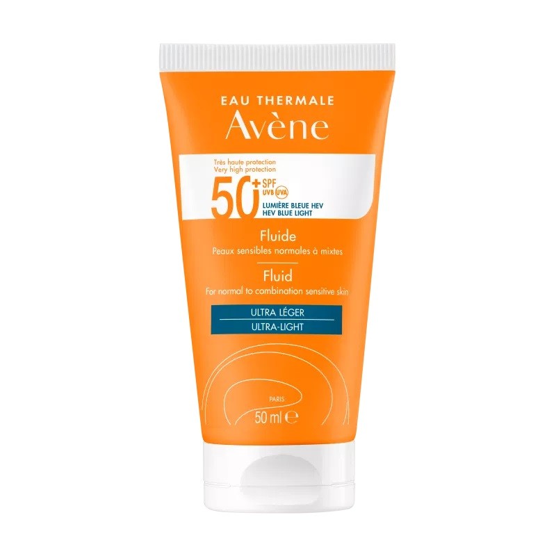 Avene Eau Thermale- Crema Fluida Solare con Protezione Molto Alta SPF 50+ - 50 ml