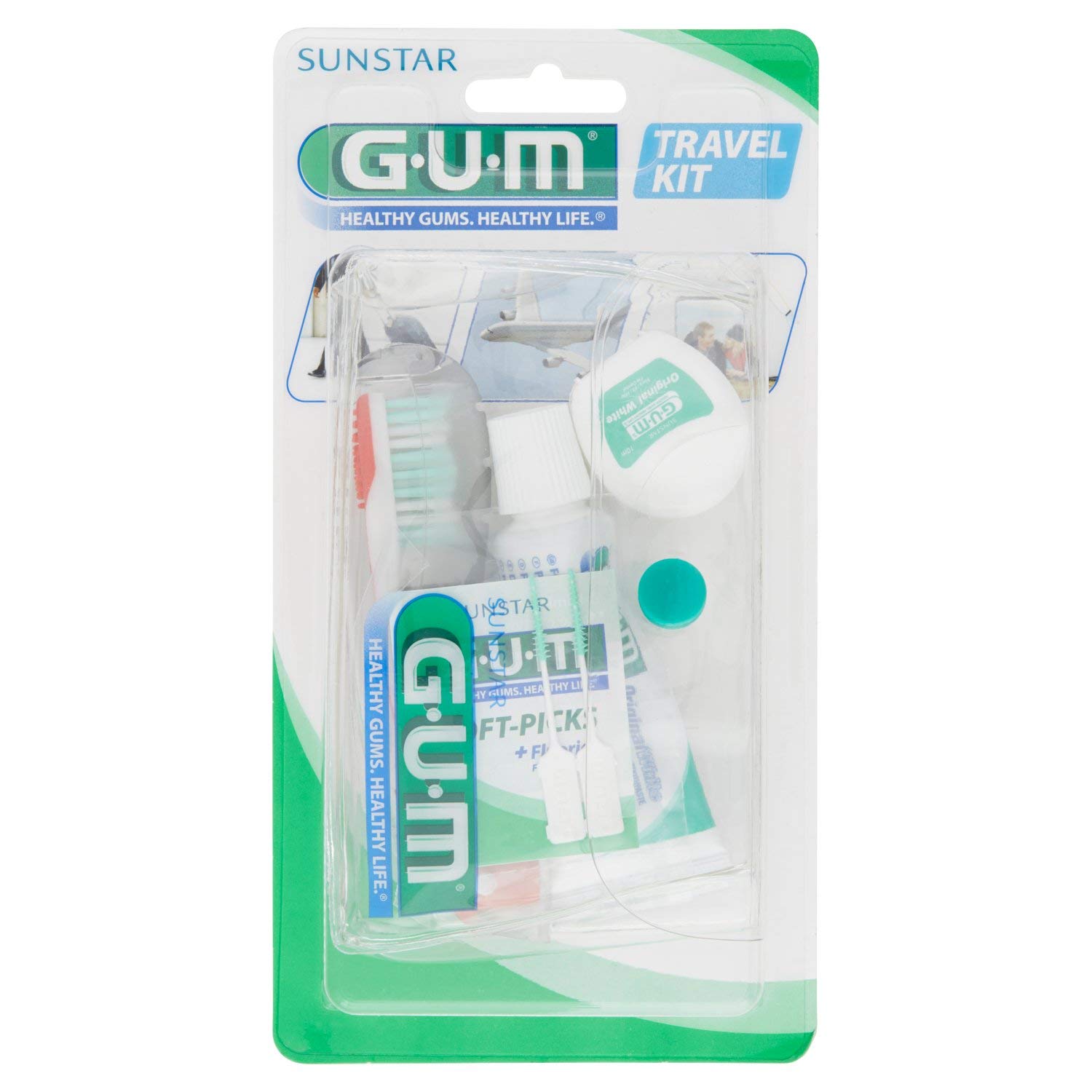 Gum Travel Kit Viaggio Spazzolino + Dentifricio + Filo Interdentale + Scovolini