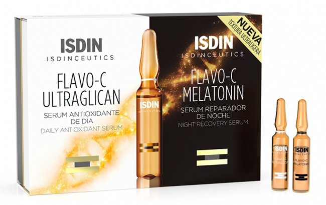 Isdin Flavo-C Routine - Trattamento Protettivo e Riparativo Viso Giorno e Notte - 20 Fiale