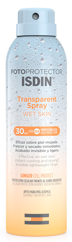 Isdin Fotoprotector Trasparent Wet - Spray Solare Corpo Trasparente con Protezione Alta SPF 30 - 250 ml