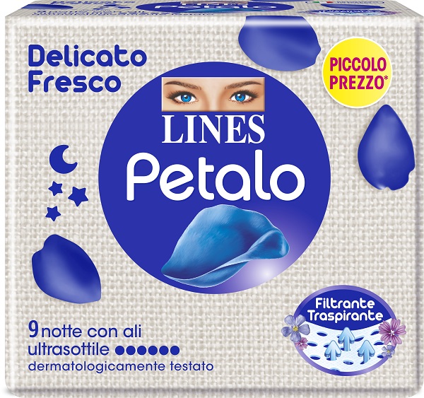 Lines Petalo Blu - Assorbente Notte con Ali - 9 Pezzi