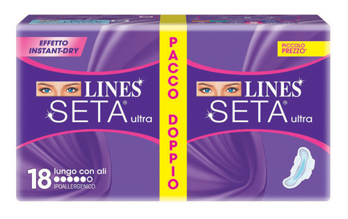 Lines Seta Ultra - Assorbente Lungo con Ali - 18 Pezzi