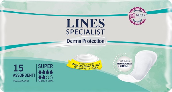 Lines Specialist Derma Protection - Pannolone per Incontinenza Sagomato Assorbenza Super - 15 Pezzi