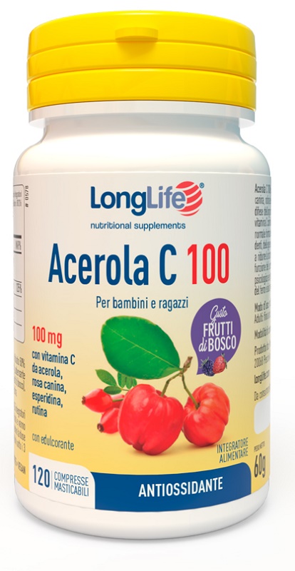 LongLife Acerola C 100 - Integratore per Difese Immunitarie Gusto Frutti di Bosco - 120 Compresse