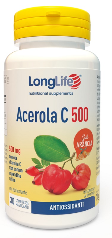 LongLife Acerola C 500 - Integratore Antiossidante Gusto Arancia - 30 Compresse
