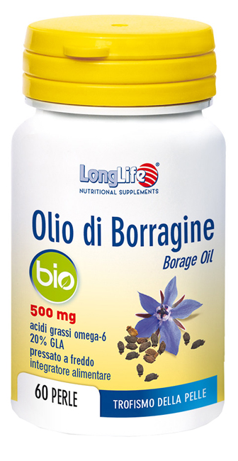 LongLife Olio di Borragine 500 mg - Integratore per il Trofismo della Pelle - 60 Perle