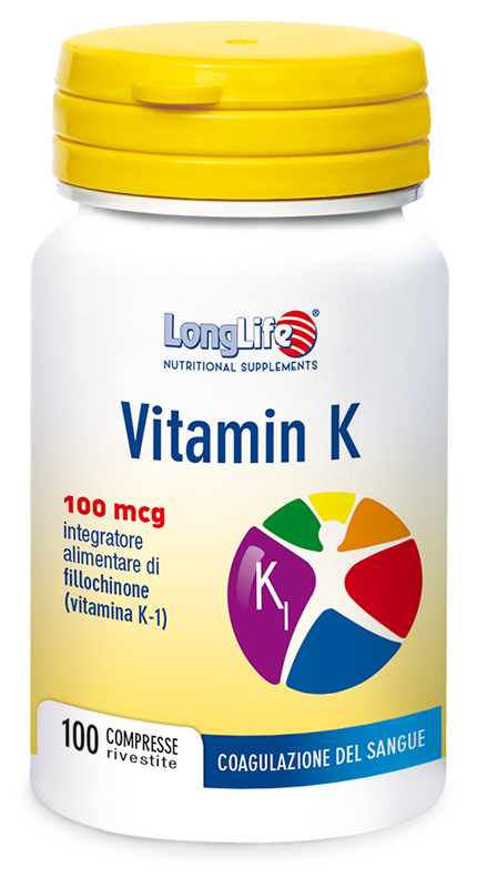 LongLife Vitamin K 100 mcg - Integratore per la Coagulazione del Sangue - 100 Compresse