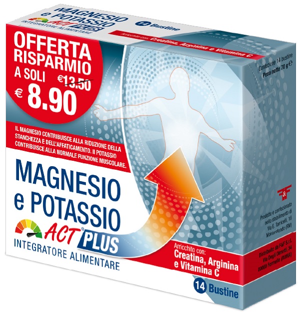Magnesio e Potassio Act Plus Integratore 14 Bustine