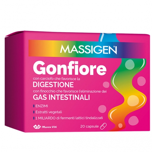 Massigen Gonfiore - Integratore per Digestione e Gas Intestinali - 20 Capsule