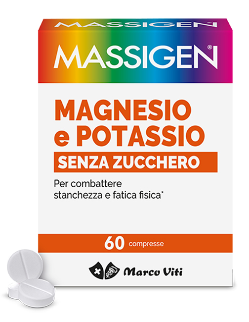Massigen Magnesio e Potassio Senza Zucchero - Integratore per Stanchezza e Affaticamento - 60 Compresse