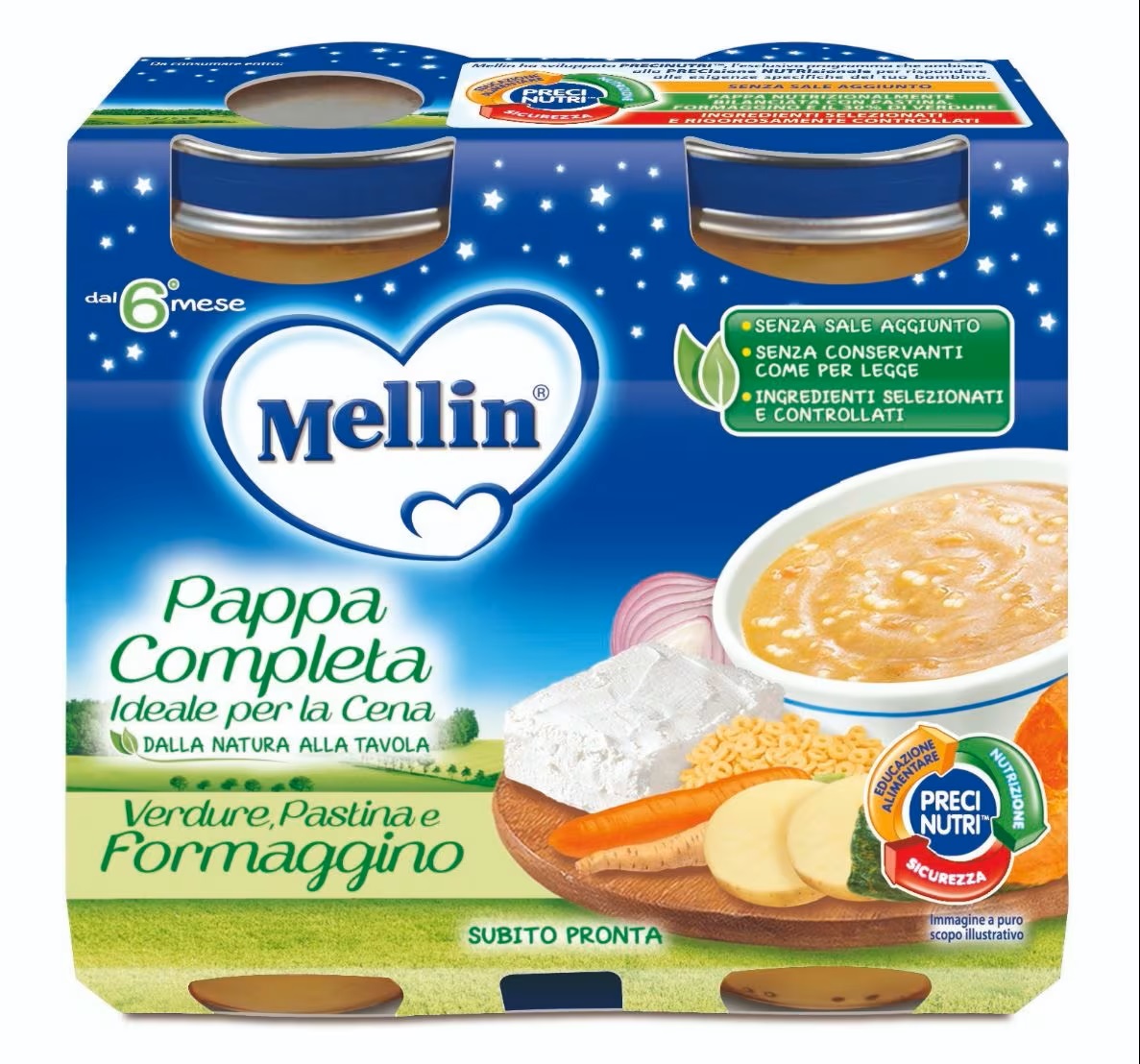 Mellin Pappa Completa Verdure Pastina e Formaggino 2x200g