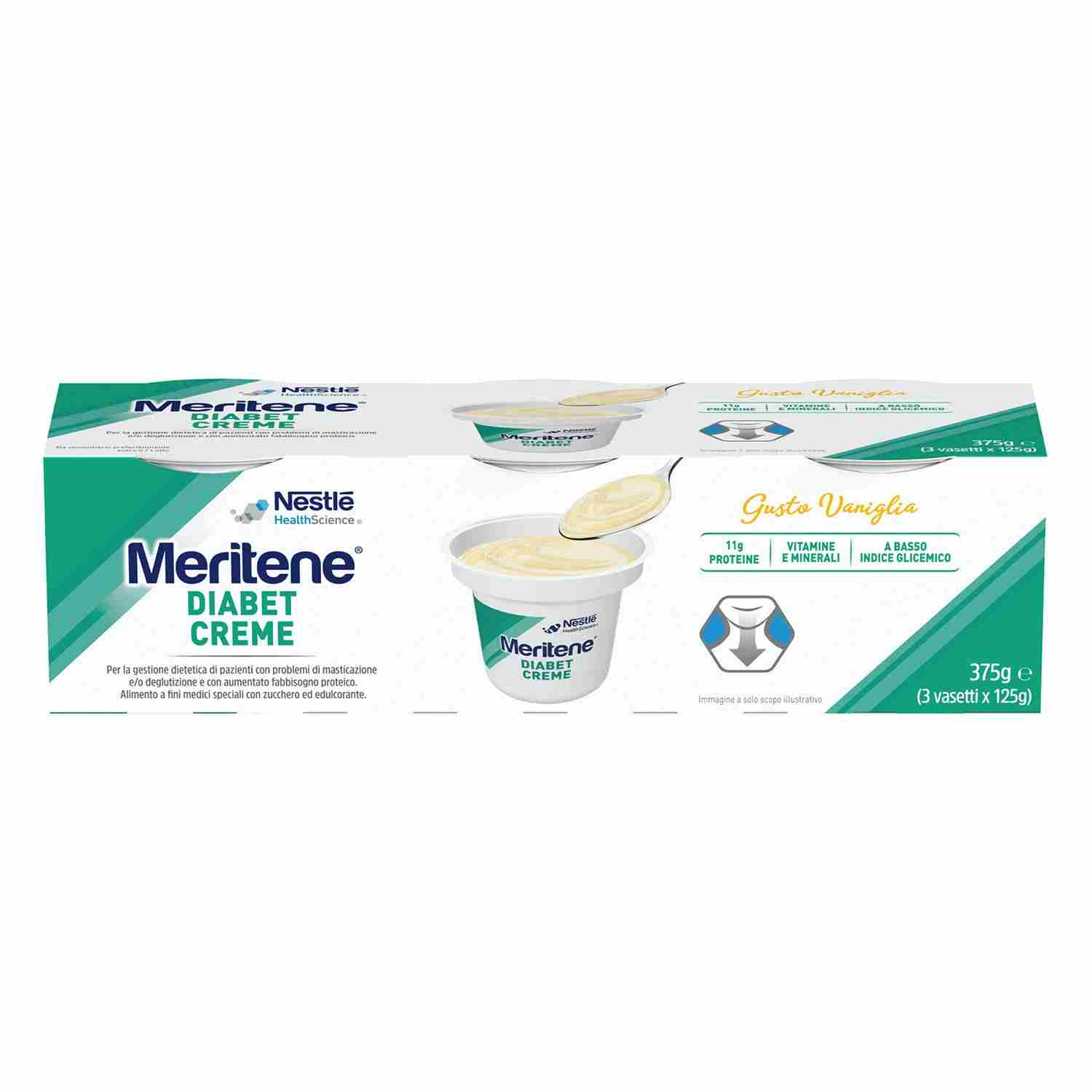 Meritene Diabet Creme - Gusto Vaniglia - 3 Vasetti da 125 g