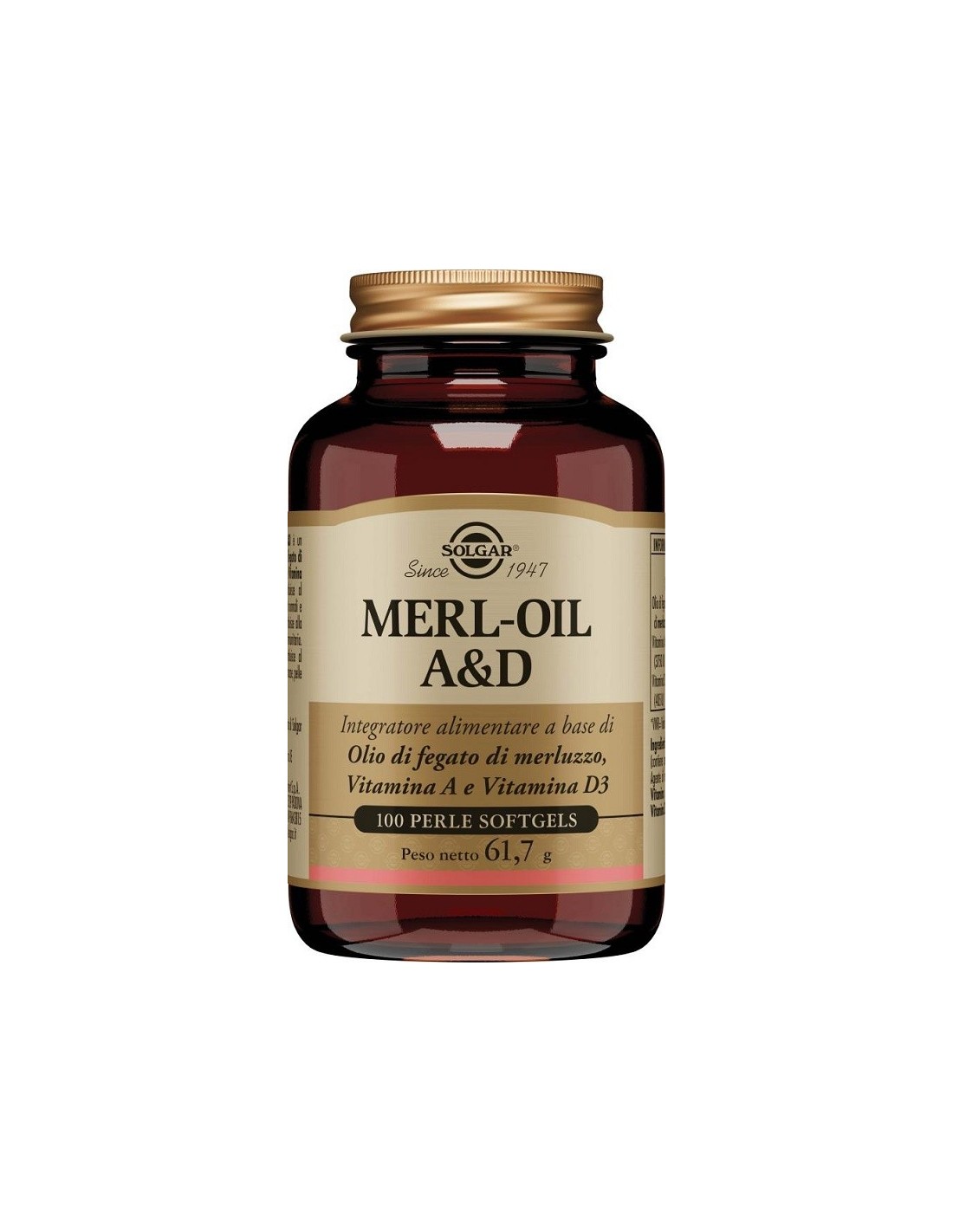 Solgar Merl Oil A&D - Integratore di Olio di Fegato di Merluzzo - 100 Perle Softgel
