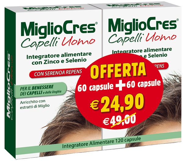 MiglioCres Capelli Uomo Integratore 60 + 60 Capsule