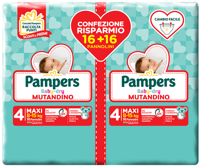 Pampers Baby Dry Mutandino - Pannolini Duo Downcount Taglia 4 - 32 Pezzi
