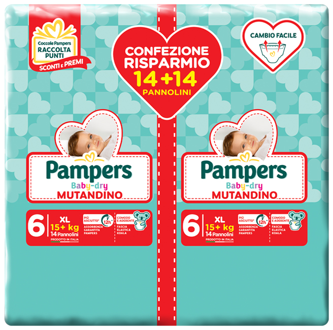 Pampers Baby Dry Mutandino - Pannolini Duo Downcount Taglia 6 - 28 Pezzi