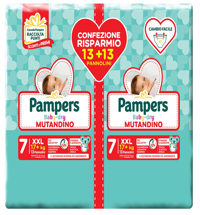 Pampers Baby Dry Mutandino - Pannolini Duo Downcount Taglia 7 - 26 Pezzi
